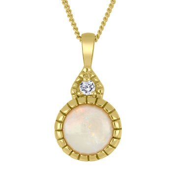 The Vault 10k Yellow Gold Round Opal 0.04ctw Lab Diamond Necklace