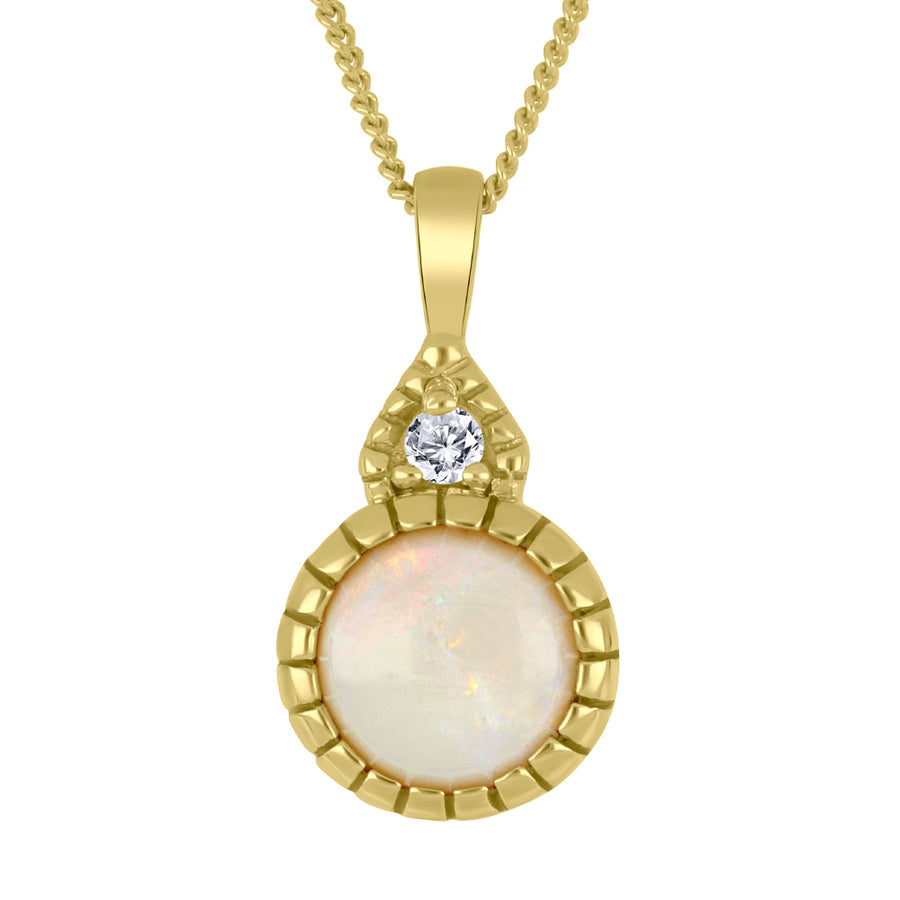 The Vault 10k Yellow Gold Round Opal 0.04ctw Lab Diamond Necklace