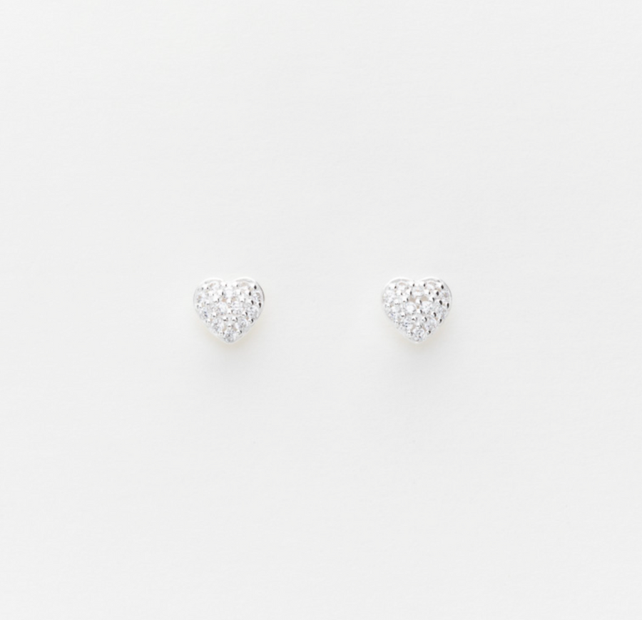 Marseille Sterling Silver Small Pave CZ Hear Studs