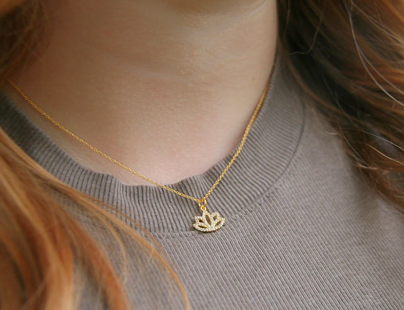 Heart And Lotus Gold Lotus Flower Necklace