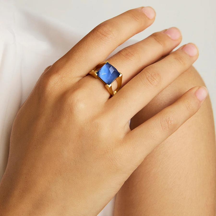 Dean Davidson Iridescent Blue Mini Plaza Ring Size 7