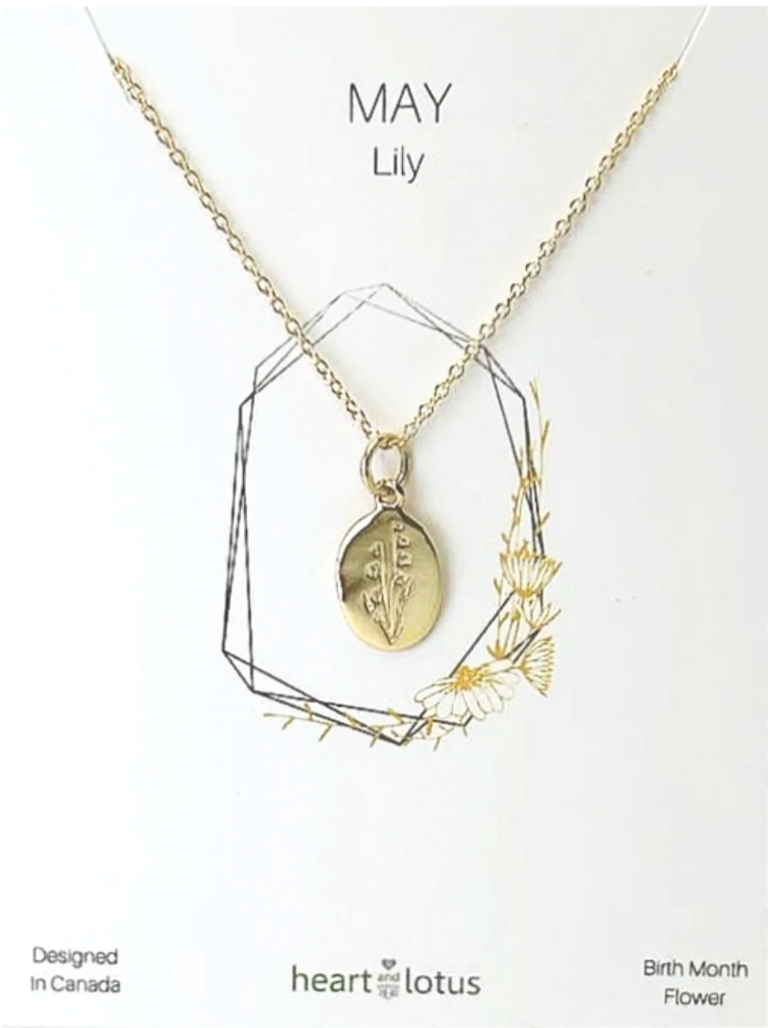Heart And Lotus Gold Lily May Birthflower Necklace