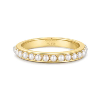 Ania Haie Gold Shell Pearl Beaded Ring Size 6.5