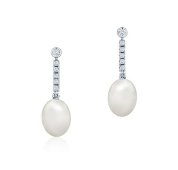 Birks 18K White Gold Diamond Pearl Drop Earrings