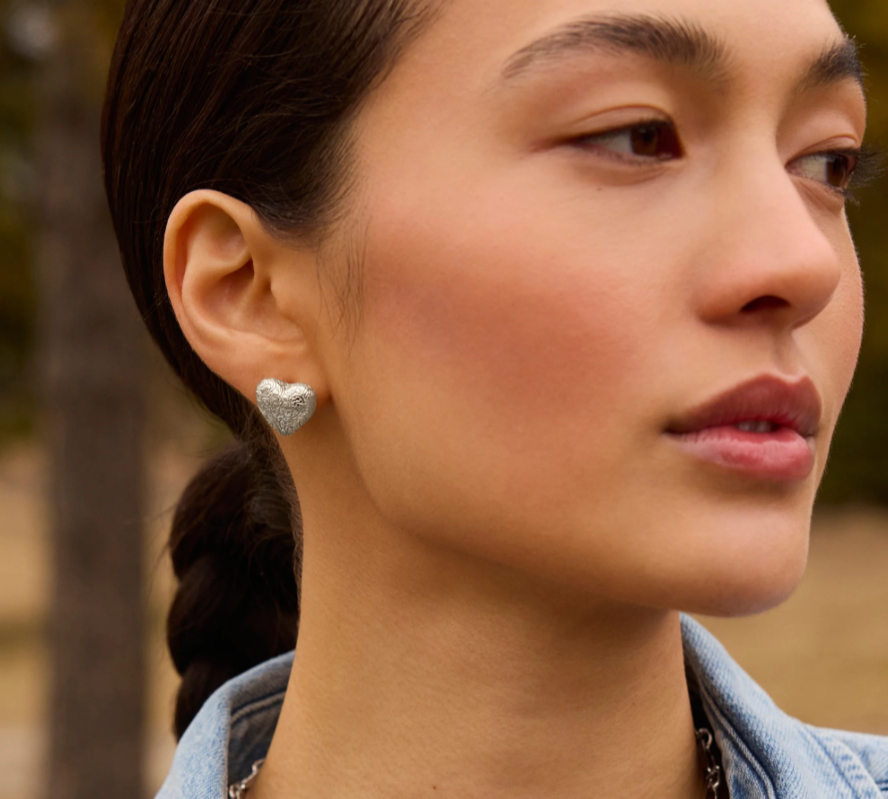 Hillberg And Berk Silver Etched Heart Studs