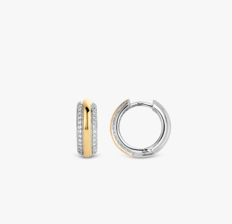 Ti Sento Two Tone CZ Pave Rimmed Huggies