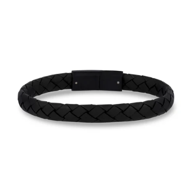 ARZ Steel 8mm Black Woven Leather Bracelet 8
