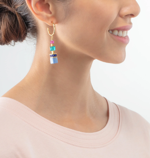 Coeur De Lion GeoCUBE Gold-Multicolour Precious Statement Earrings