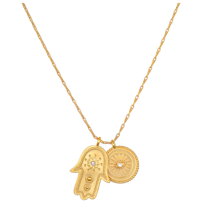 Satya 'Protected Path' Hamsa Evil Eye Gold Necklace