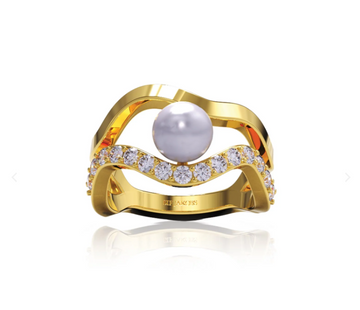 Sif Jakobs Gold Ponzo Freshwater Pearl Ring Size 6.75
