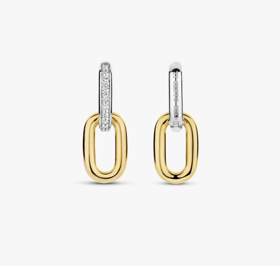 Ti Sento Pavé and Gold Link Hoop Earrings