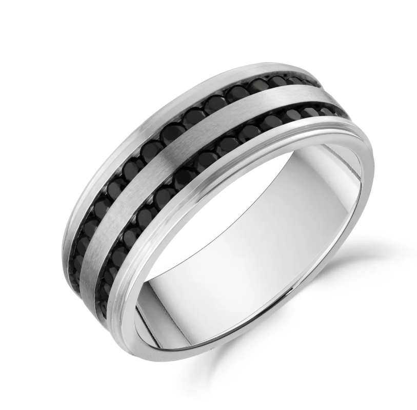 ARZ Steel Double Row Black Stone Band Size 9