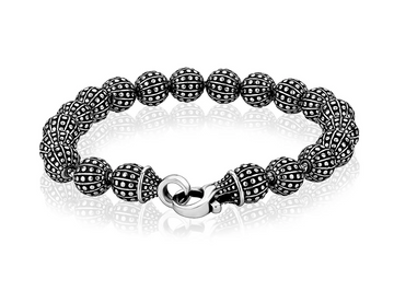 A.R.Z Steel 8mm Stainless Steel Detailed Bead Bracelet 8 Inches