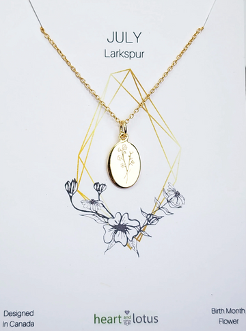 Heart And Lotus Gold Larkspur July Birth Flower Necklace