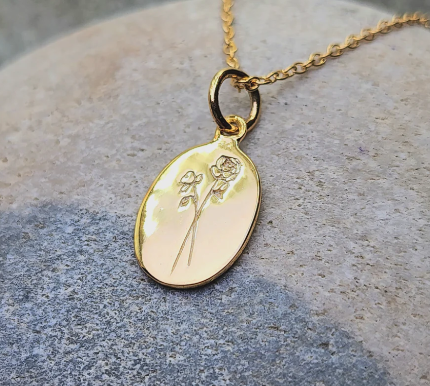 Heart And Lotus Gold Rose Birthflower Necklace