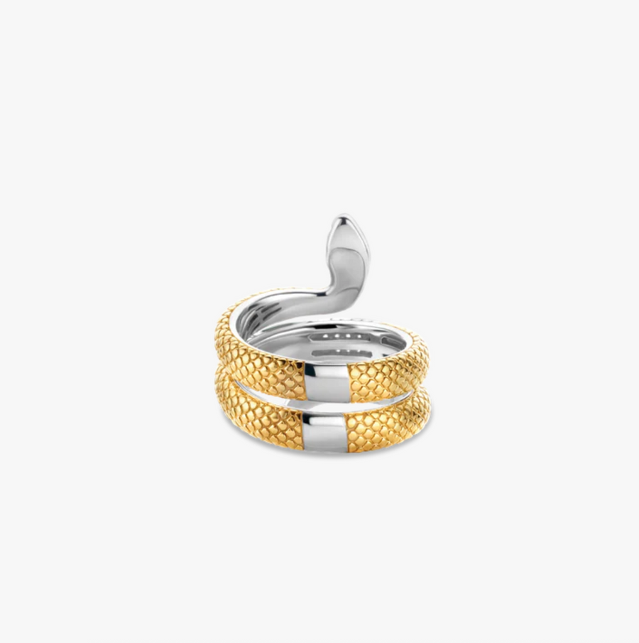 Ti Sento Gold and Green Coiled Snake Ring Size 7
