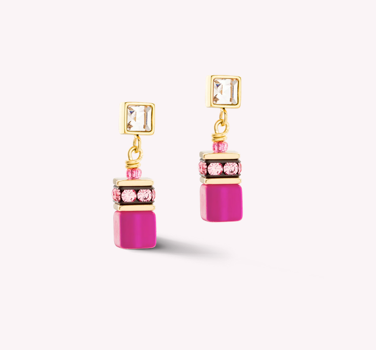 Coeur De Lion GeoCUBE Gold-Magenta Iconic Chain Earrings