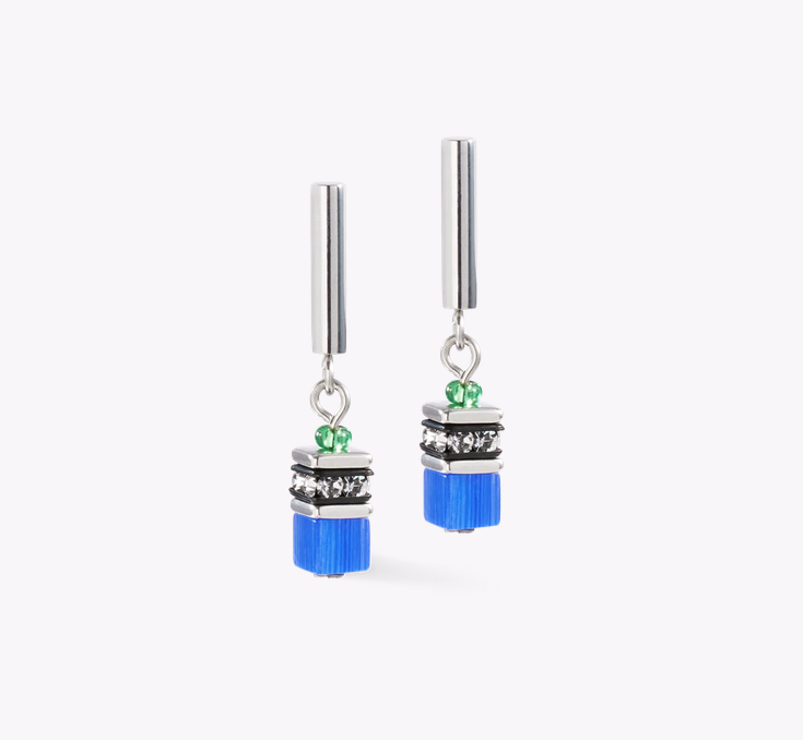 Coeur De Lion GeoCUBE® Lite Silver Blue Earrings