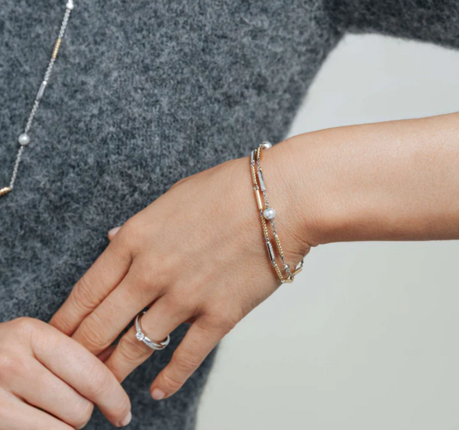 Ti Sento Two Tone Rope Bar Link Bracelet