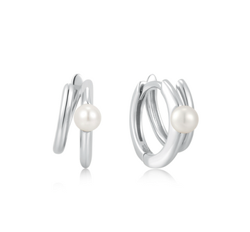 Ania Haie Silver Parallel Duo Freshwater Pearl Huggies