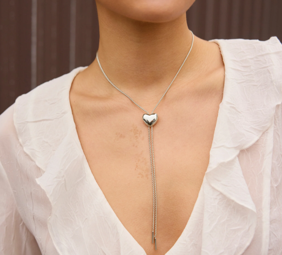 Hillberg And Berk Silver Puffy Heart Bolo Tie Necklace