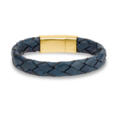 ARZ Steel Blue Leather Gold Clasp 12mm Bracelet 9