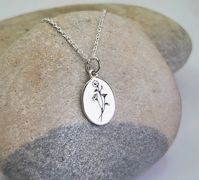 Heart And Lotus Silver Marigold October Birthflower Necklace