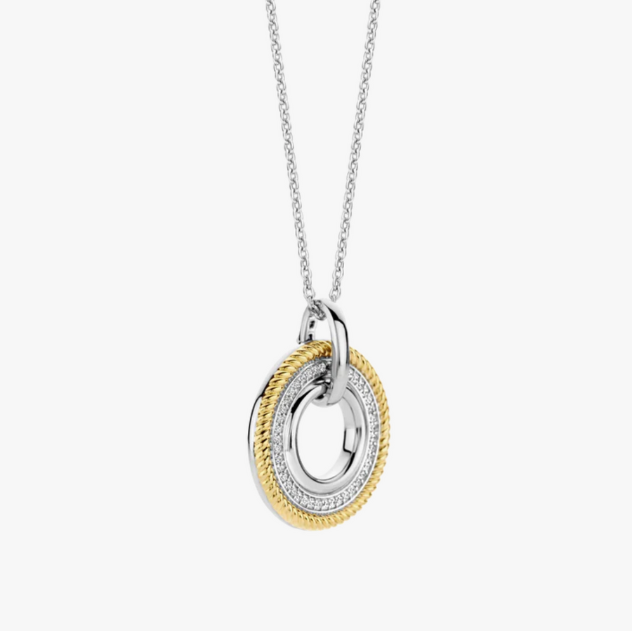 Ti Sento Two Tone Pavé Textured Pendant