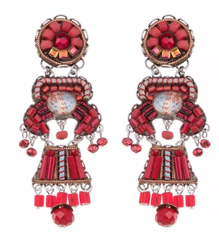 Ayalabar Red Roses Large Roone Earrings