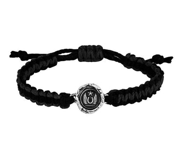 Pyrrha Sterling Luck and Protection Wide Black Braided Bracelet