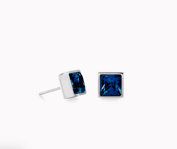 Coeur De Lion Silver Aqua Crystal Square Studs