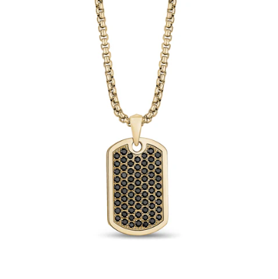 ARZ Steel Gold Black Stone Dog Tag Necklace 20