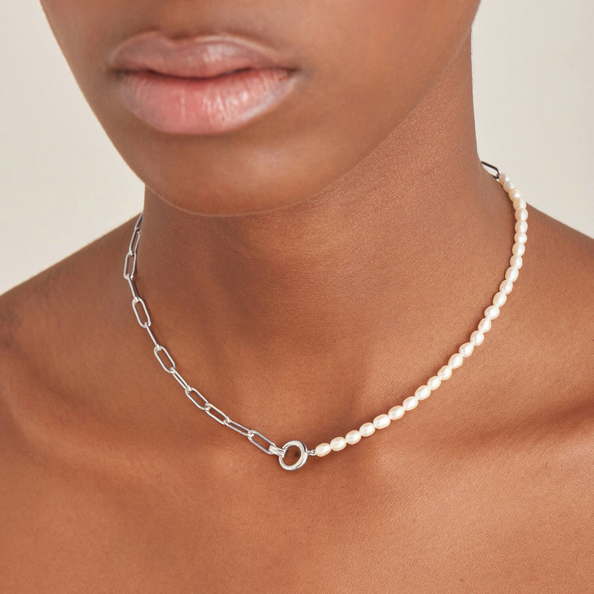 Ania Haie Silver Pearl Chunky Chain Necklace
