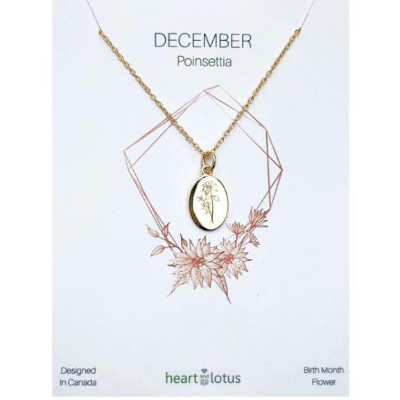 Heart And Lotus Gold Pointsettia December Birthflower Necklace