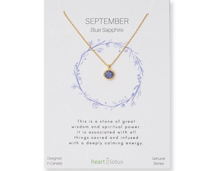 Heart And Lotus Gold September Birthstone Necklace