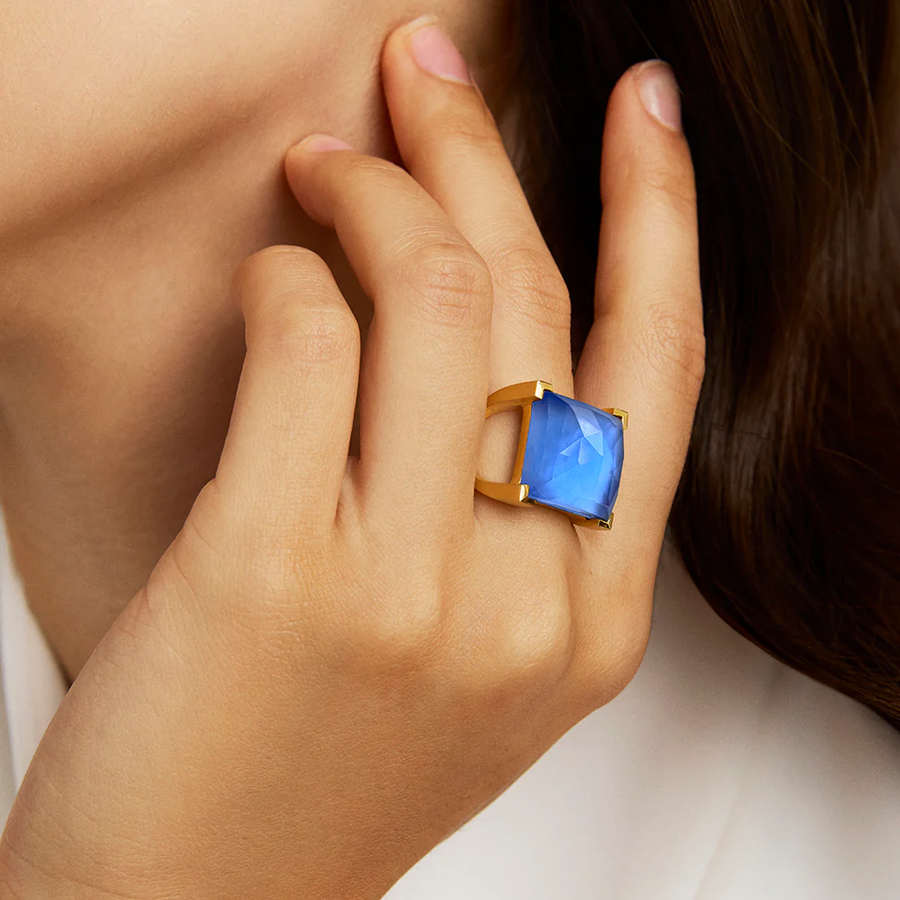 Dean Davidson Iridescent Blue Plaza Ring Size 8