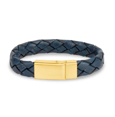 ARZ Steel Blue Leather Gold Clasp Bracelet 8
