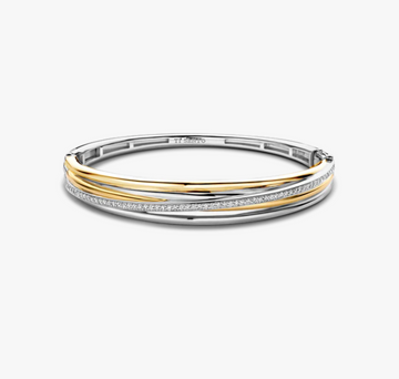 Ti Sento Two Tone Pavé Four Band Hinged Bangle