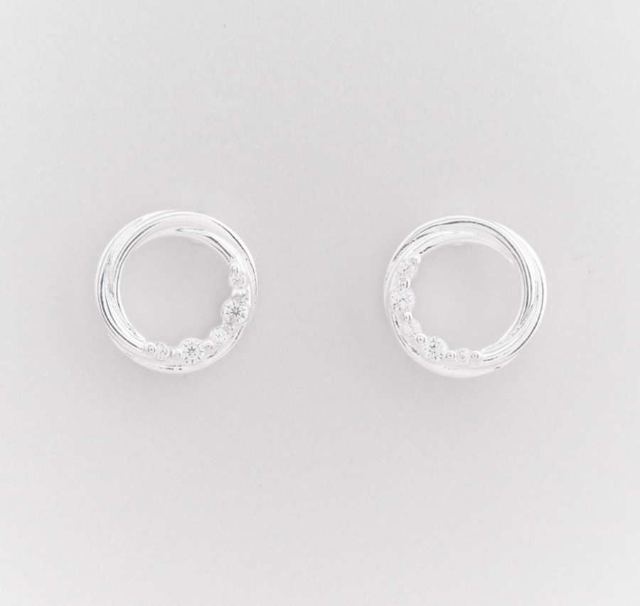 Marseille Sterling Silver CZ Bezel Circle Studs