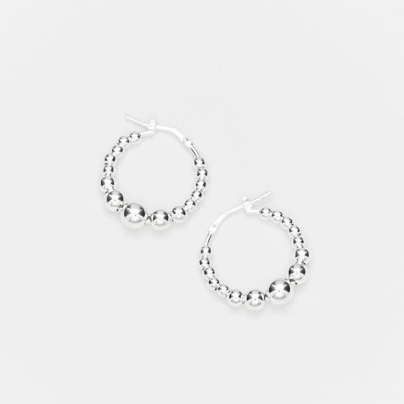 Marseille Sterling Silver Round Graduated Bead Hoops