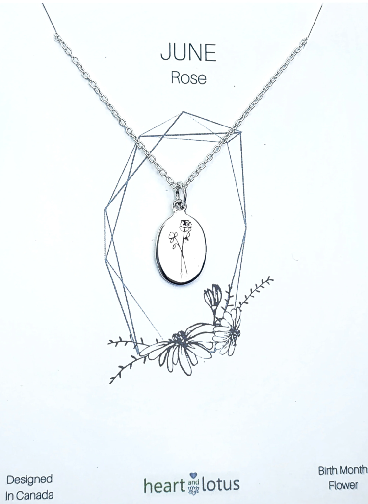 Heart And Lotus Silver Rose June Birth Flower Necklace