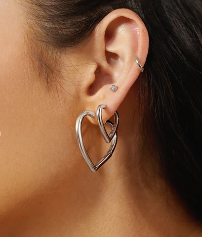 Ania Haie Silver Medium Heart Hoops