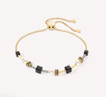 Coeur De Lion Gold-Black Mysterious Cubes and Pearls Bracelet