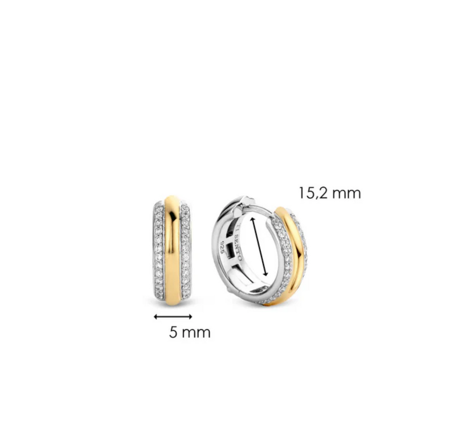 Ti Sento Two Tone CZ Pave Rimmed Huggies