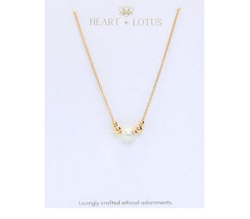 Heart And Lotus Gold Pearl And Bead Necklace