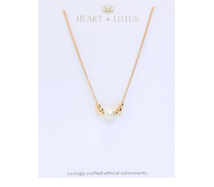 Heart And Lotus Gold Pearl And Bead Necklace