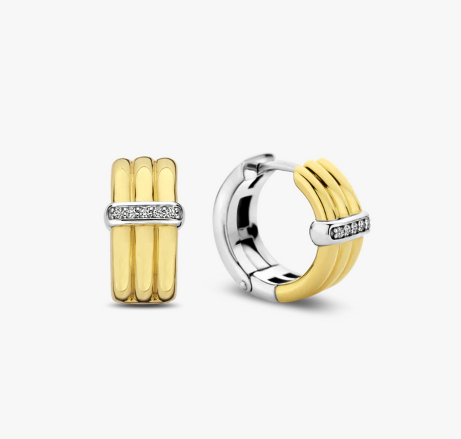 Ti Sento Two Tone Pavé Bar Three Ring Huggies