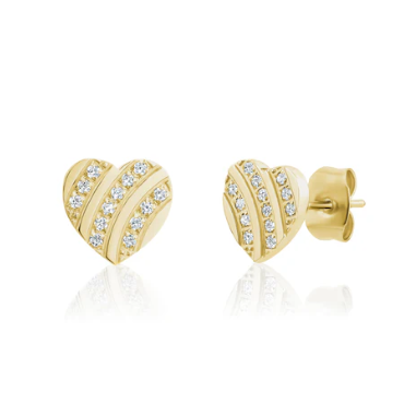 ARZ Steel Gold CZ Heart Stud Earrings