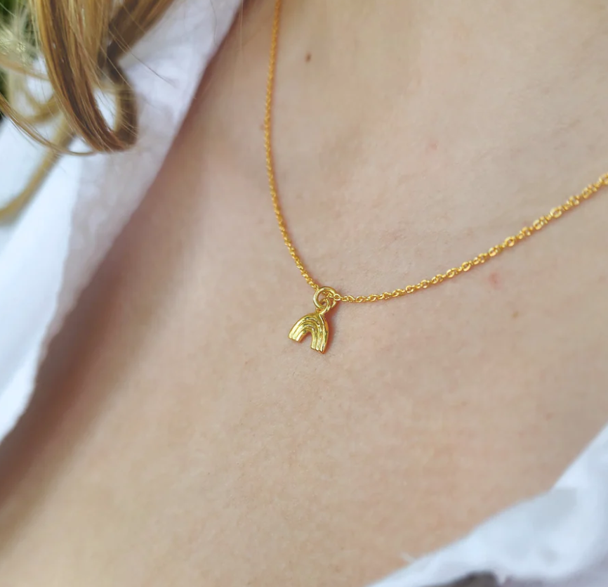 Heart And Lotus Gold Rainbow Necklace