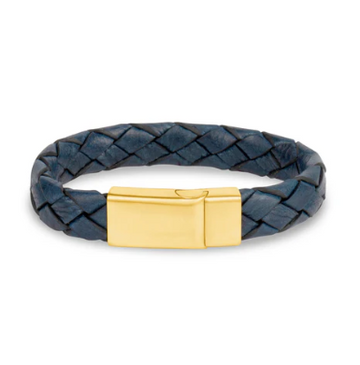 ARZ Steel Blue Leather Gold Clasp 12mm Bracelet 9